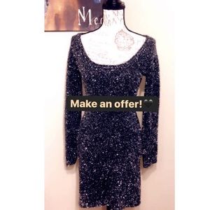 BERSHKA Black metallic Cocktail Body con dress